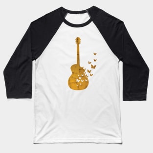 Acoustic Guitar Silhouette Turning Into Butterflies Gold Baseball T-Shirt